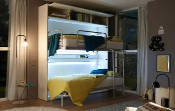 Platzsparende Kinderzimmerbetten mit Stauraum und Klappfunktion.